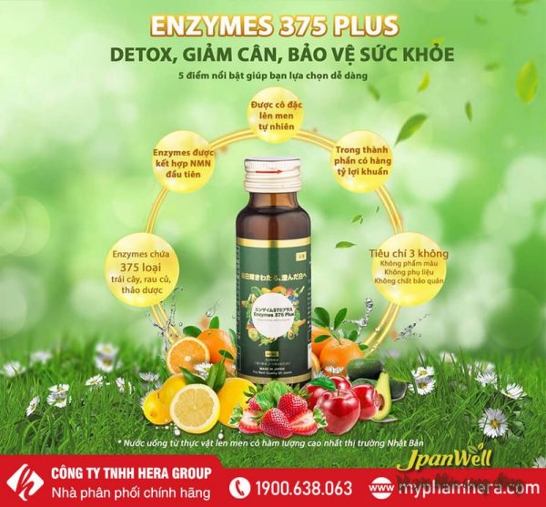 Enzymes 375 Plus Jpanwell nước uống hỗ trợ tiêu hoá hộp 10 chai