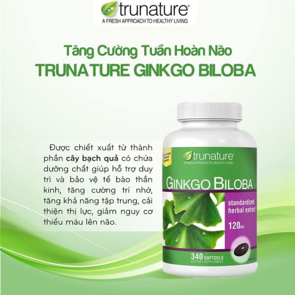 Viên uống bổ não Ginkgo Biloba 120mg Trunature Của Mỹ, 340 viên